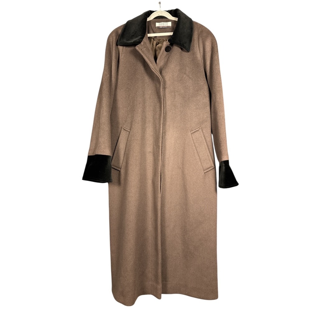 Forrani Forecaster Y2K Vintage Long Wool Coat Brown with Black Velvet Trim Sz 8